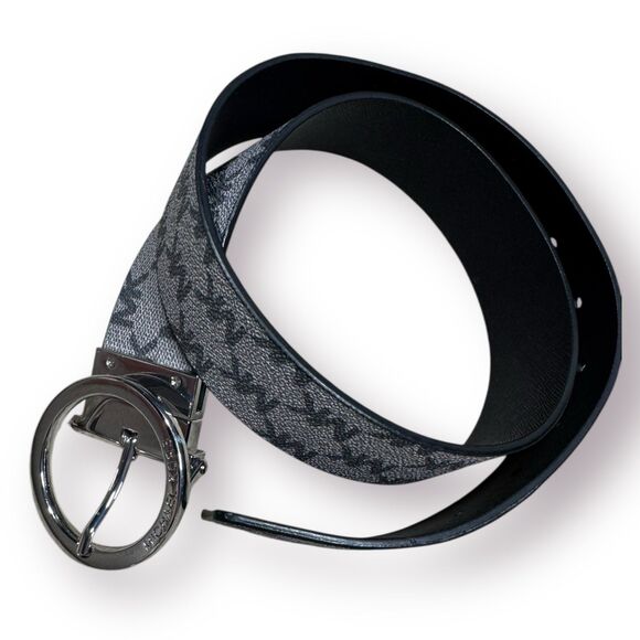 Michael Kors Signature MK Logo Print Canvas Gray Silver‎ Belt Size Medium 34" - Picture 3 of 6